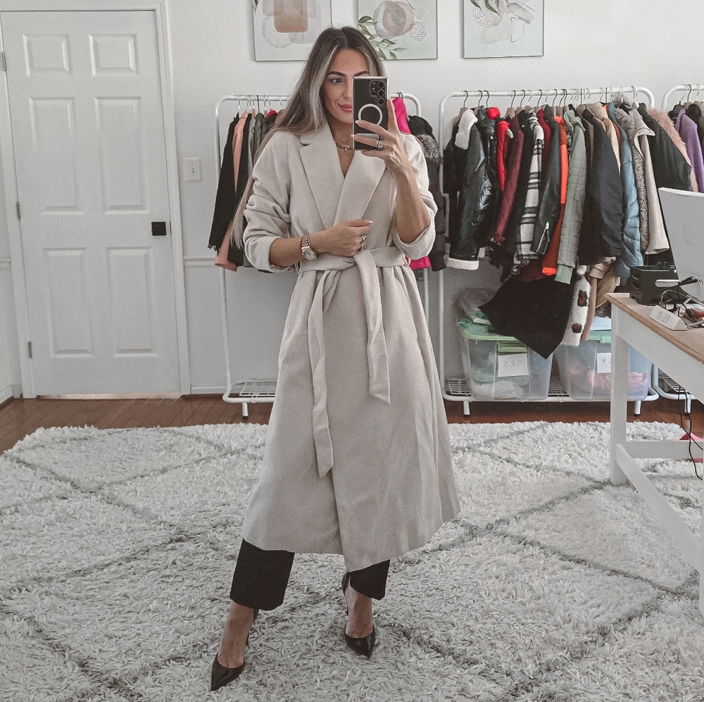 H&M ivory cream long belted coat size M - Picture 4 of 10